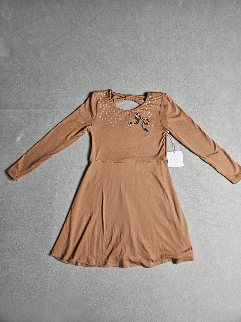 Btween Girls 6X Brown Long Sleeve Dress Bow Back Keyhole Detail NWT